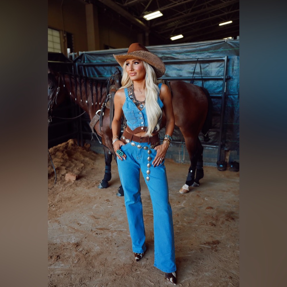 Blue Denim Western Outfit with Brown Accents Pretty Little Babes Boutique